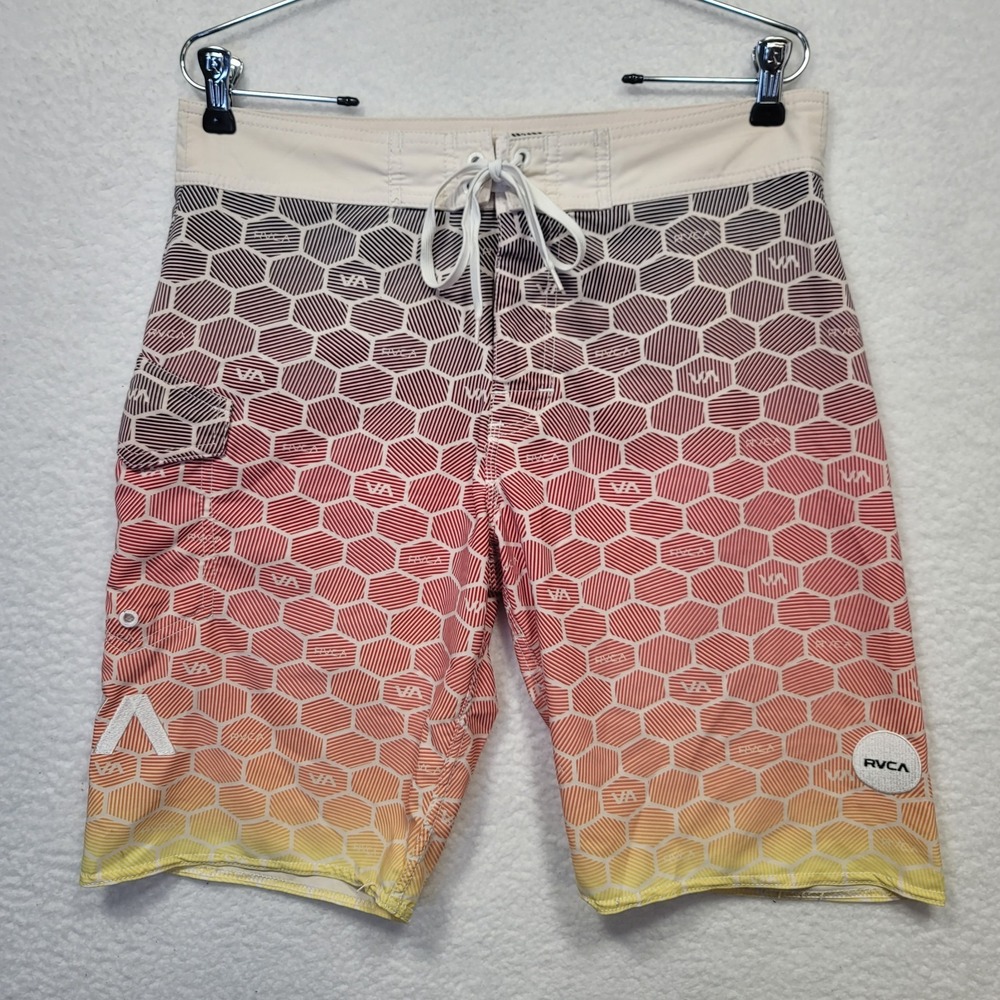 RVCA Mens Board Shorts Size 32 Honeycomb W/ Pockets Zipper & Drawstring Waist